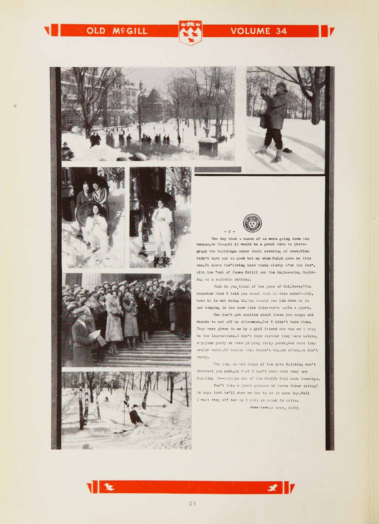 Letter from Orvil (student) to folks back home. Correspondence featured in Old McGill Yearbook 1931.